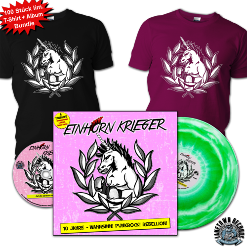 EINHORN KRIEGER - 10 JAHRE WAHNSINN! PUNKROCK! REBELLION! (LP+CD+T-Shirt) Limited green white swirl